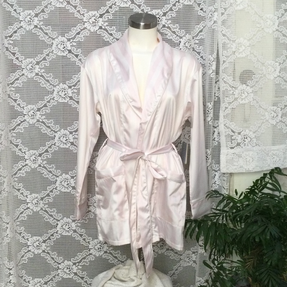 Sam Edelman Women’s Short Robe Pink/White Stripe Smoking Jacket Size S
